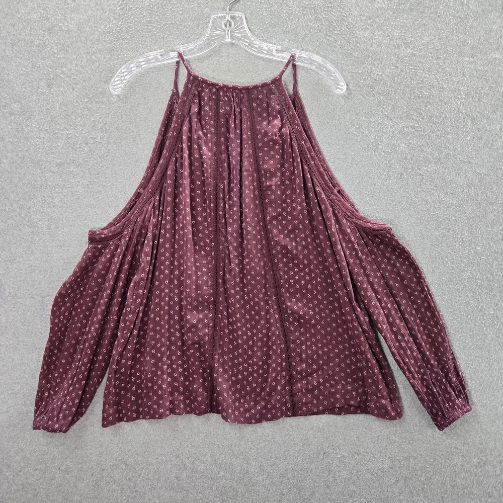 Abercrombie & Fitch Women Top Large Red Floral Blouse Cold Shoulder Boho - Picture 7 of 9